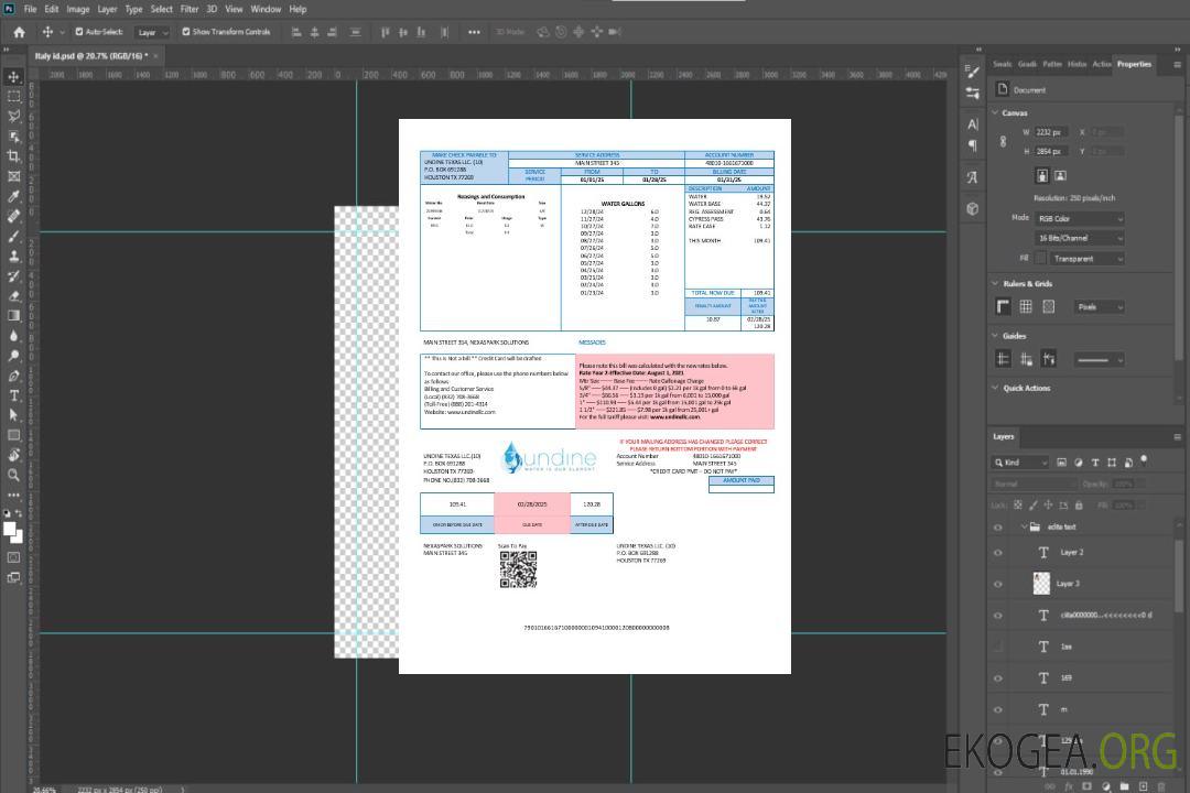 États-Unis Texas L'eau d'Undine est notre élément de facture de services publics de l'eau Formats Word et PDF template